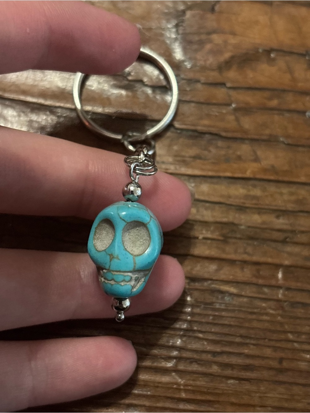 Turquoise Skull Charm Keychain - Blue Skull Pendant